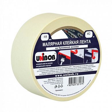 Лента клейкая малярная (крепп) UNIBOB 50мм х 50м, (белая)