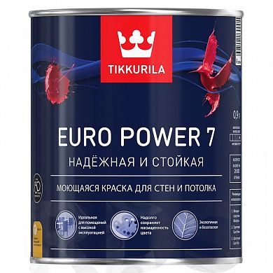 Краска водоэмульсионная EURO 7 POWER  матовая (база А), Tikkurila (0,9л)