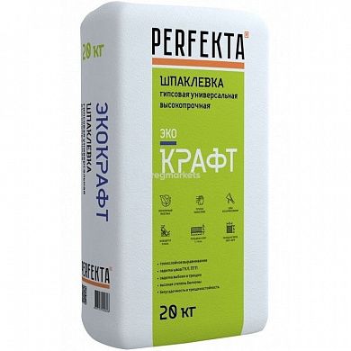 Шпаклевка гипсовая универсальная влагостойкая Perfekta Экокрафт, 20 кг (48шт/под)