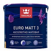 Краска водоэмульсионная EURO 3 MATT глубокоматовая (База А), Tikkurila (2,7л)