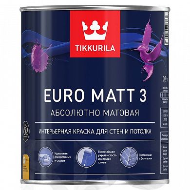 Краска водоэмульсионная EURO 3 MATT глубокоматовая (База А), Tikkurila (0,9)