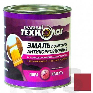 Грунт-эмаль по ржавчине 3 в 1 антикоррозионная, красный, "ГЛАВНЫЙ ТЕХНОЛОГ", 0,75л