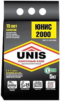 Плиточный клей базовый "Юнис 2000", 5 кг