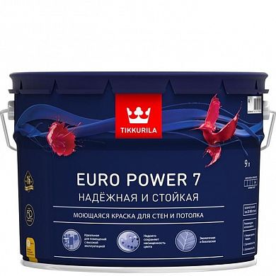 Краска водоэмульсионная EURO 7 POWER матовая (база А), Tikkurila (9л)