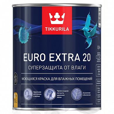 Краска водоэмульсионная EURO 20 EXTRA полуматовая (база А), Tikkurila (0,9л)
