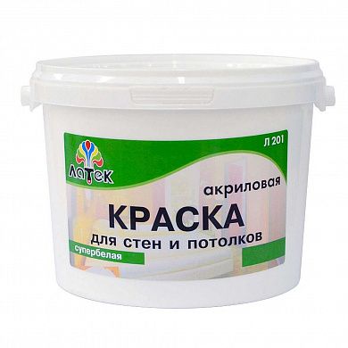 Краска для стен и потолков "ЛАТЕК Л201", белая, 3кг