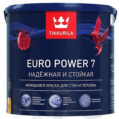 Краска водоэмульсионная EURO 7 POWER матовая (база C), Tikkurila (2,7л)